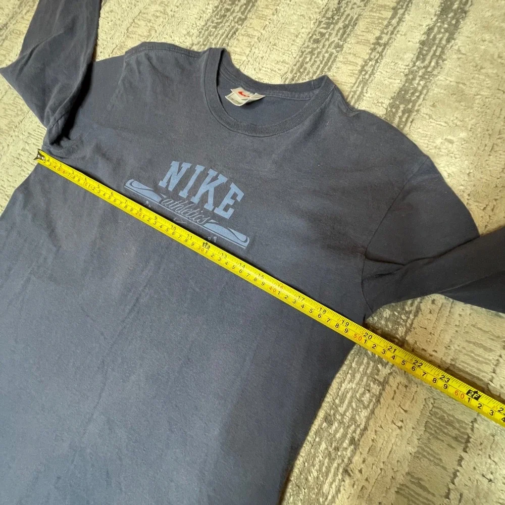 Vintage Nike Athletics‎ Long Sleeve Shirt Navy Blue Made in USA Mens Large L
